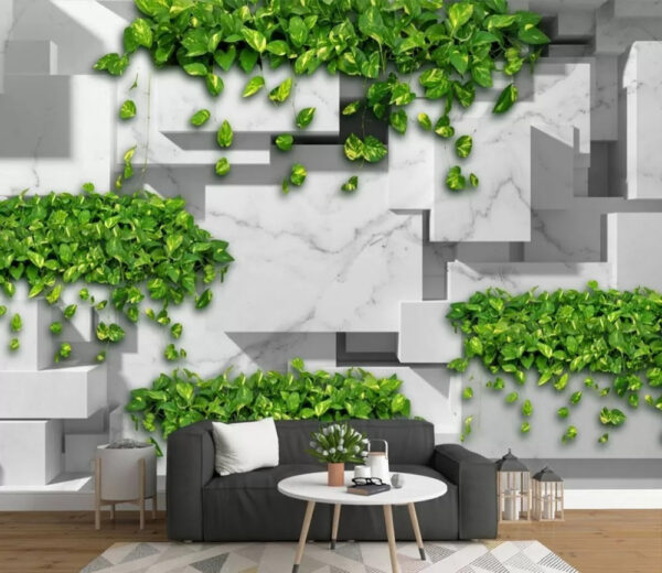 Wall with green leaves