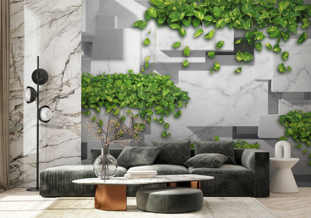 Wall with green leaves