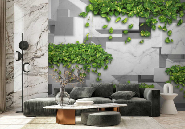 Wall with green leaves