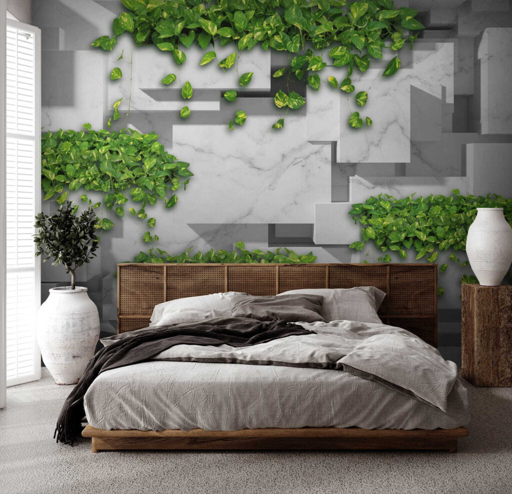 Wall with green leaves