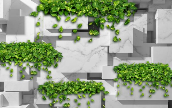 Wall with green leaves