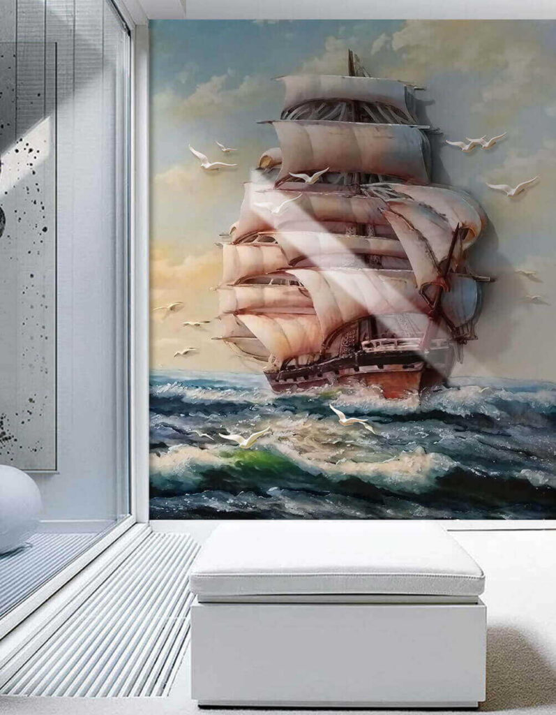 u34241piw1 797x1024 - Pintura de um navio com velas e pássaros a voar