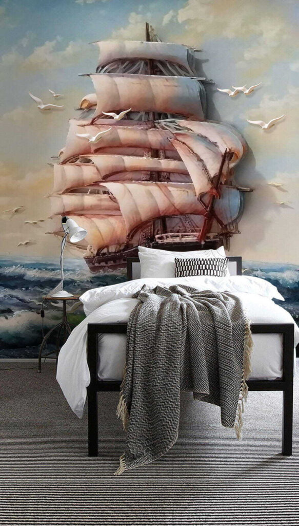 u34241pib1m 583x1024 - Pintura de um navio com velas e pássaros a voar