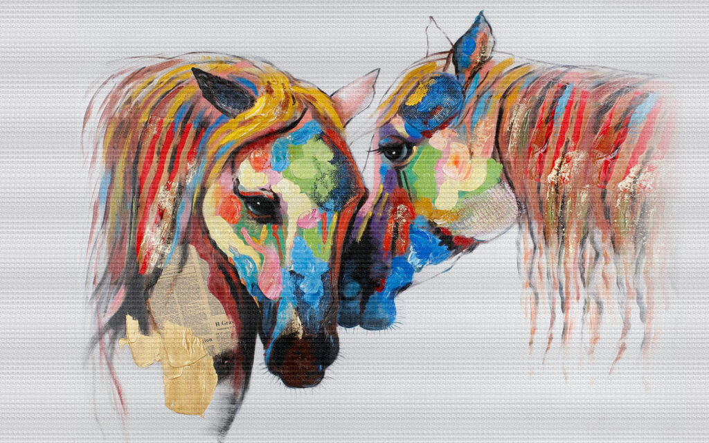 Pintura de cavalos com tinta colorida Pintura de cavalos com tinta colorida
