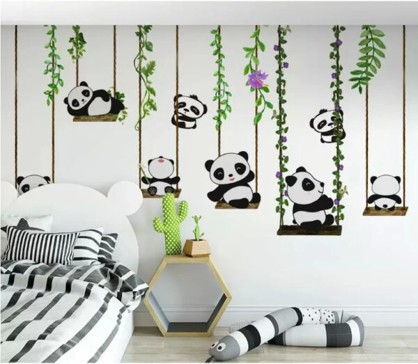 Grupo de pandas em baloiços Grupo de pandas em baloiços