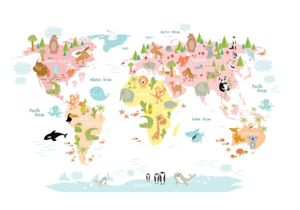 Mapa do mundo com animais Mapa do mundo com animais