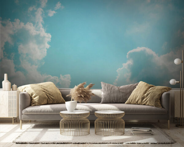 Wall murals Blue sky with clouds and sun Wall murals Blue sky with clouds and sun