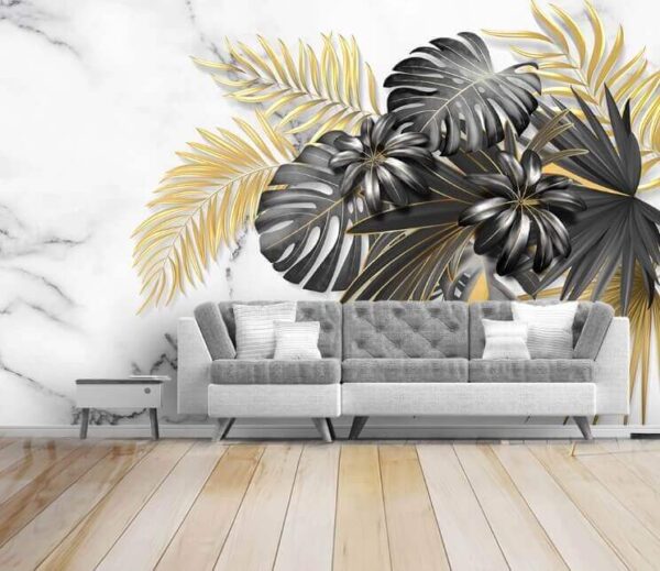 Wall murals Elegant foliage on a marble backdrop Wall murals Elegant foliage on a marble backdrop
