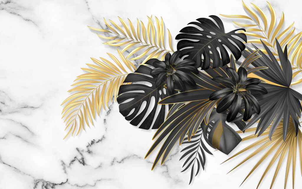 Wall murals Elegant foliage on a marble backdrop Wall murals Elegant foliage on a marble backdrop