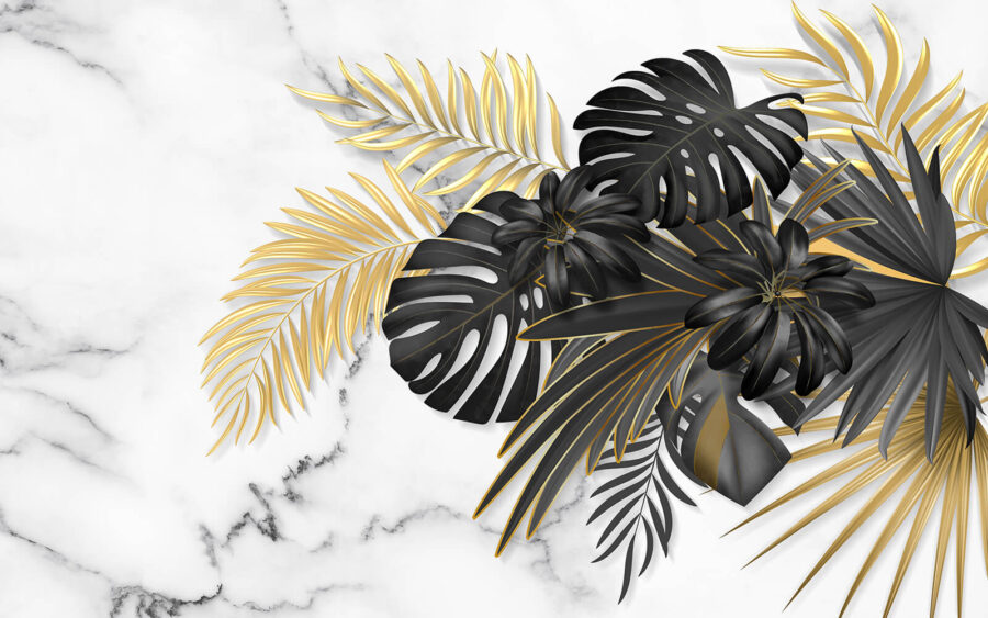 Wall murals Elegant foliage on a marble backdrop