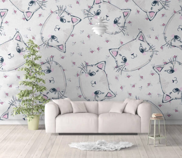 Padrão de gatos num fundo branco Padrão de gatos num fundo branco