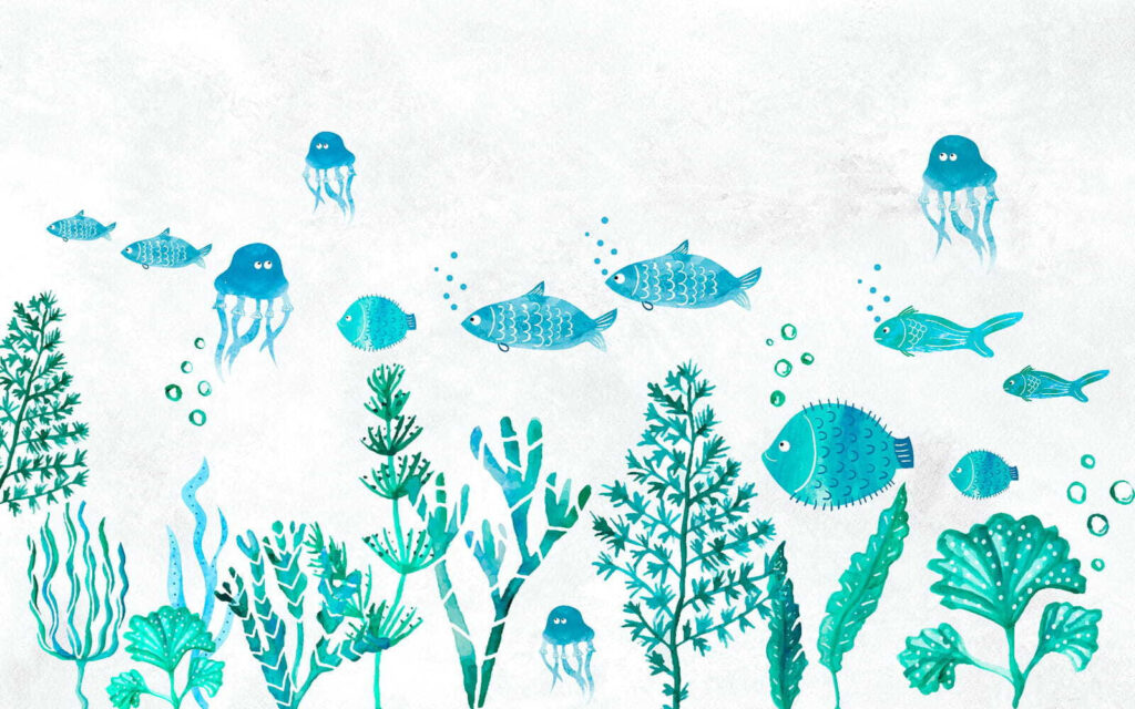 Um grupo de peixes e medusas Um grupo de peixes e medusas
