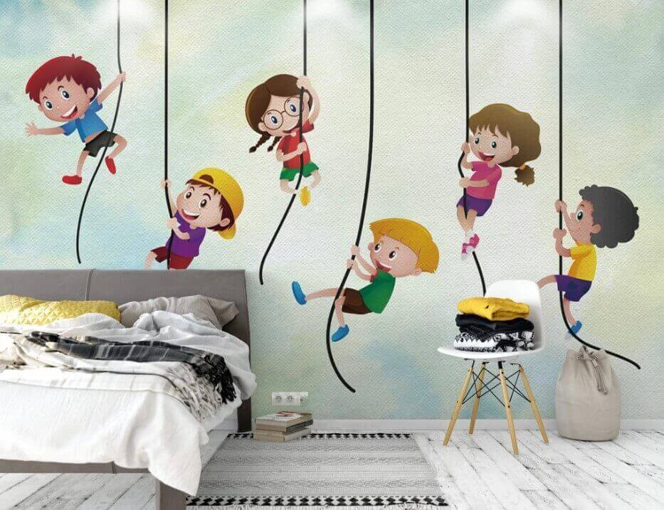 Grupo de crianças a trepar em cordas u32016pir1m - Grupo de crianças a trepar em cordas - tegory