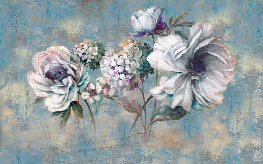 Pintura de flores sobre um fundo azul u30652p 1024x640 - Pintura de flores sobre um fundo azul