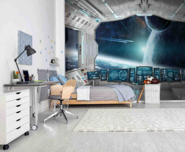 Quarto com biombos e vista para a terra a partir da janela Quarto com biombos e vista para a terra a partir da janela