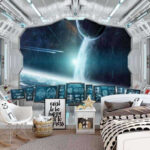 Papel de parede Quarto com biombos e vista para a terra a partir da janela