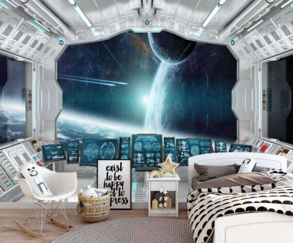 Quarto com biombos e vista para a terra a partir da janela Quarto com biombos e vista para a terra a partir da janela