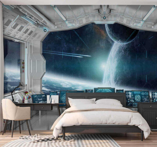 Quarto com biombos e vista para a terra a partir da janela Quarto com biombos e vista para a terra a partir da janela