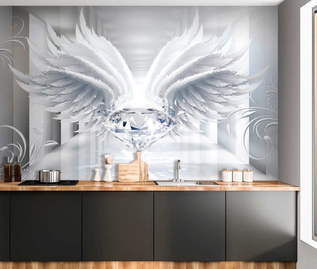Diamond with wings in a room
