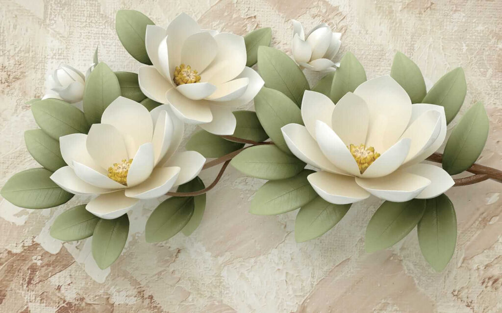Grupo de flores brancas com folhas verdes Grupo de flores brancas com folhas verdes