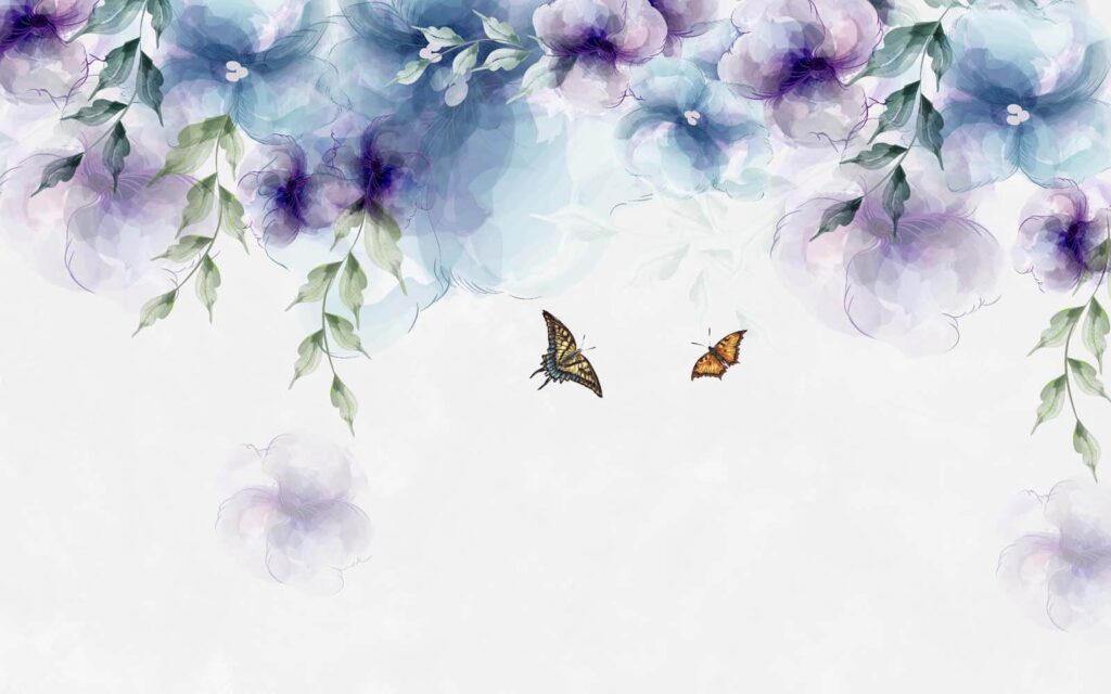 Borboleta e flores com folhas Borboleta e flores com folhas