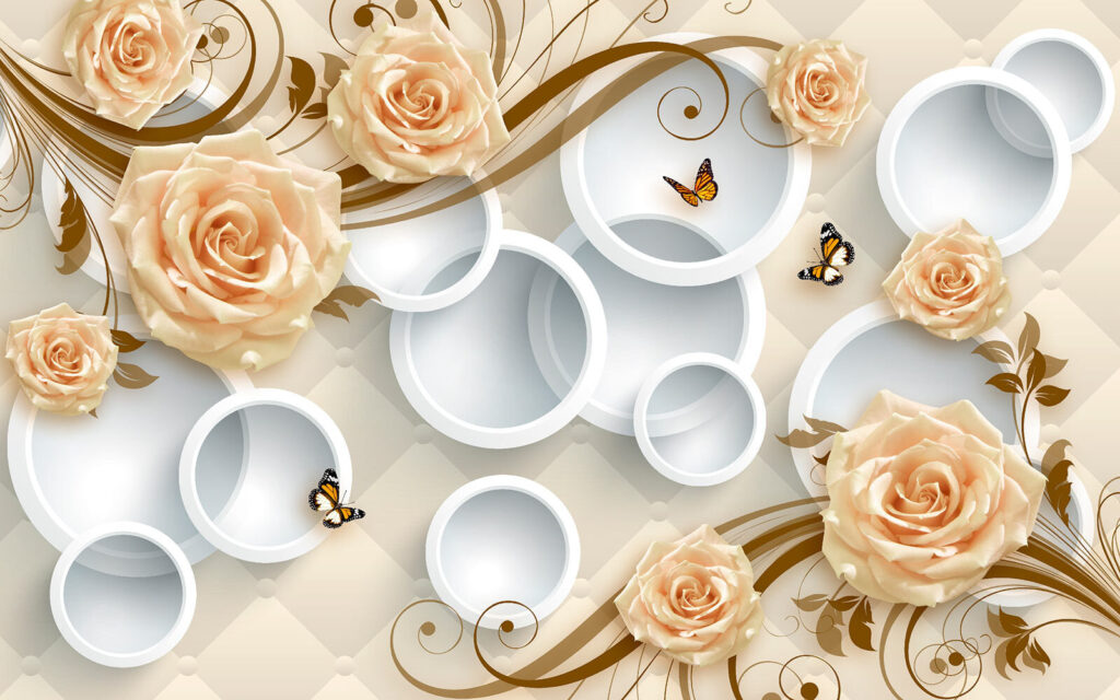 Papel de parede com rosas e borboletas Papel de parede com rosas e borboletas