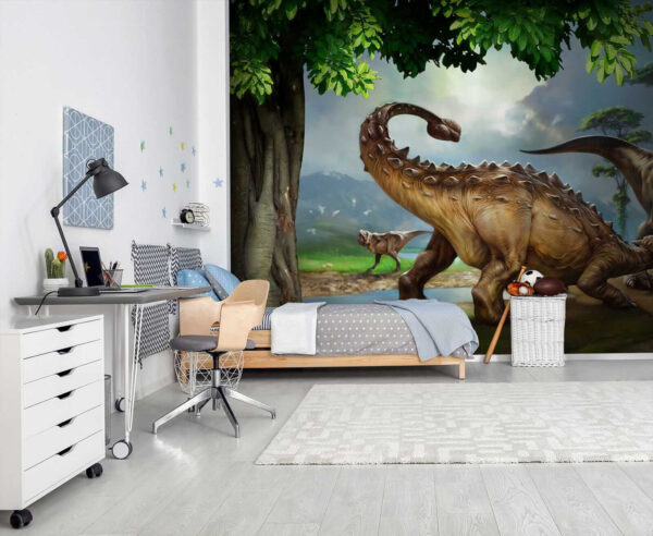 Pintura de dinossauros perto de um rio Pintura de dinossauros perto de um rio
