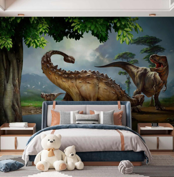 Pintura de dinossauros perto de um rio Pintura de dinossauros perto de um rio