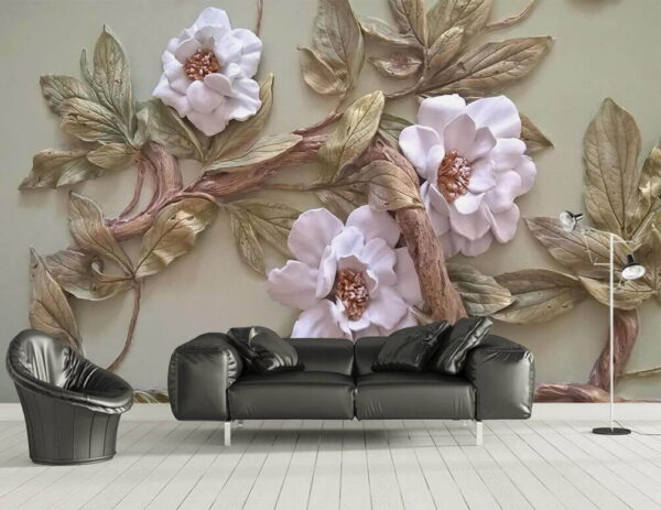 Decoração de parede com flores e folhas Decoração de parede com flores e folhas