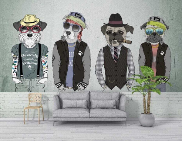 Grupo de cães com chapéus e óculos de sol Grupo de cães com chapéus e óculos de sol