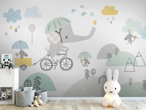 Elefante em desenho animado a andar de bicicleta Elefante em desenho animado a andar de bicicleta
