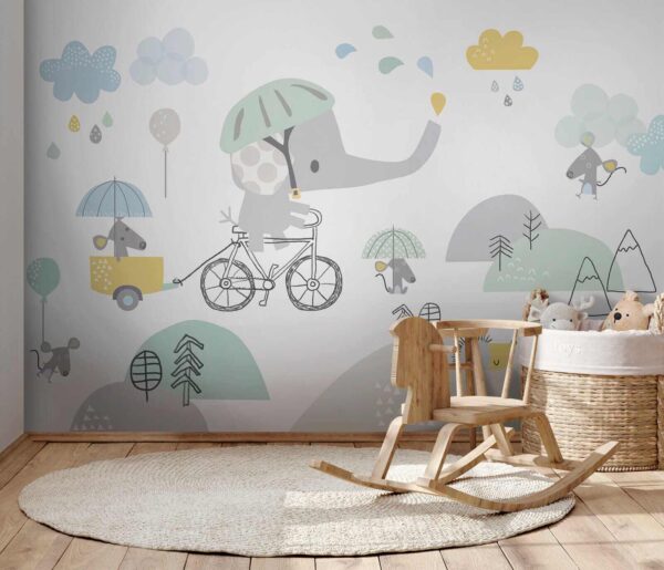 Elefante em desenho animado a andar de bicicleta Elefante em desenho animado a andar de bicicleta