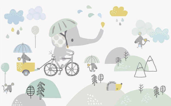 Elefante em desenho animado a andar de bicicleta Elefante em desenho animado a andar de bicicleta