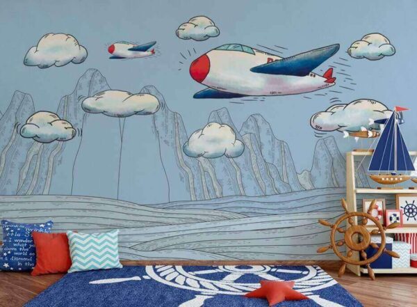 Papel de parede Papel de parede Desenho animado de aviões a sobrevoar montanhas (REF: u28105)