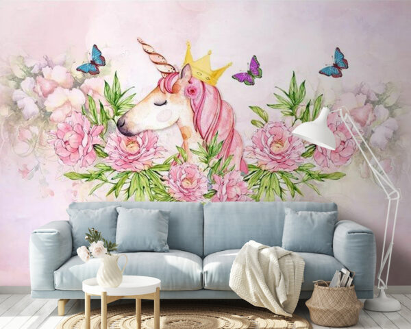 Unicórnio com uma coroa e flores Unicórnio com uma coroa e flores