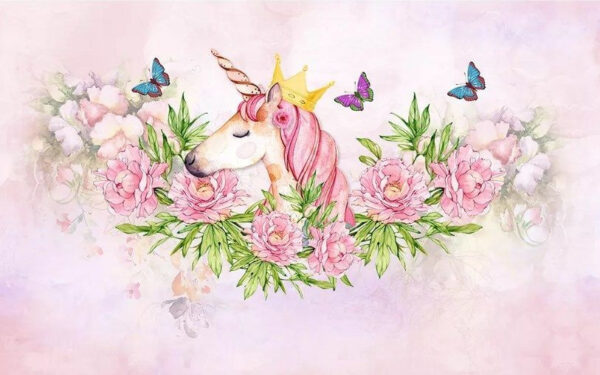 Unicórnio com uma coroa e flores Unicórnio com uma coroa e flores
