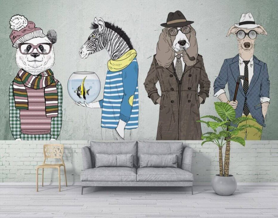 Parede com cabeças de animais