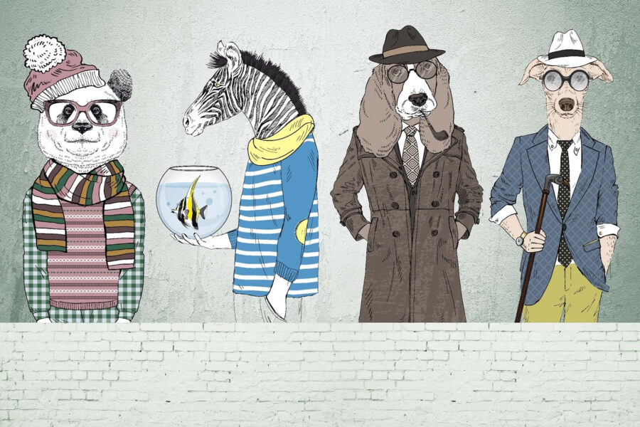 Parede com cabeças de animais
