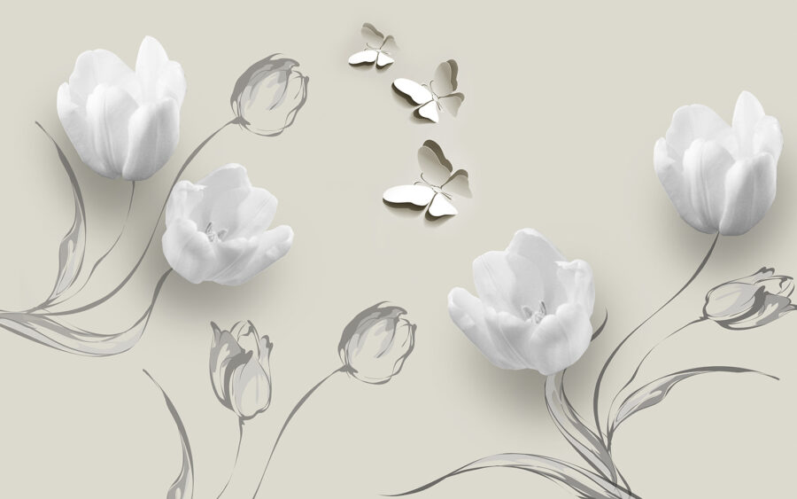 Papel de parede Flores brancas e borboletas - Image 5