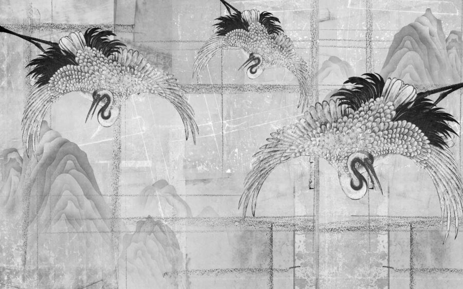 Imagem a preto e branco de aves