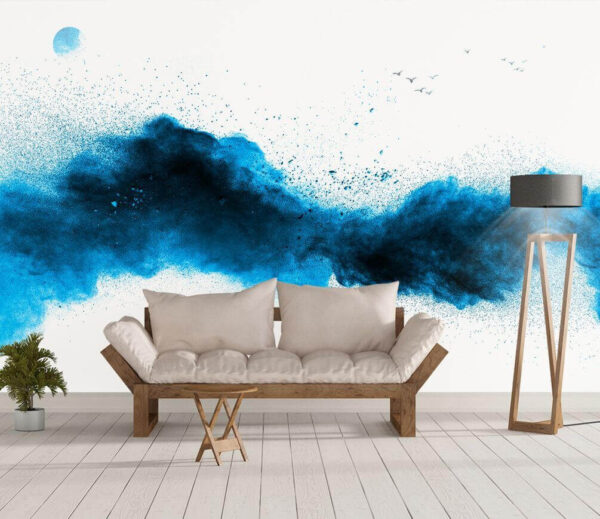 Explosão de pó azul sobre um fundo branco Explosão de pó azul sobre um fundo branco