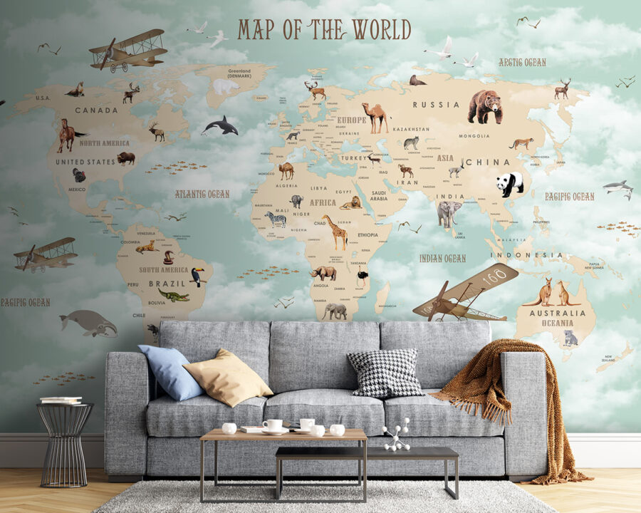 Mapa do mundo com animais