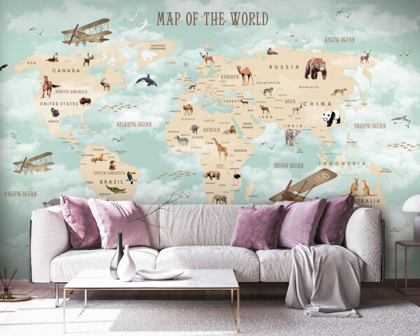Mapa do mundo com animais Mapa do mundo com animais