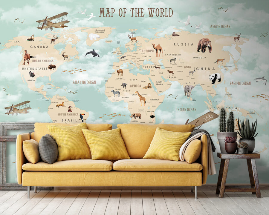 Mapa do mundo com animais