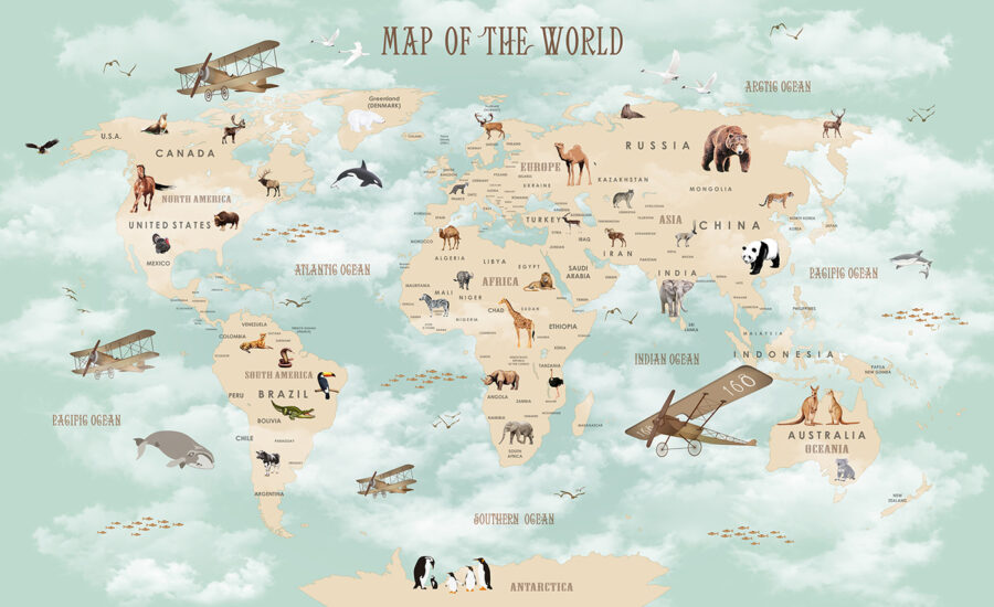 Mapa do mundo com animais
