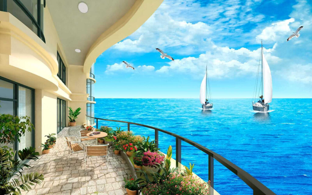 Varanda com vista para o mar e para os barcos Varanda com vista para o mar e para os barcos