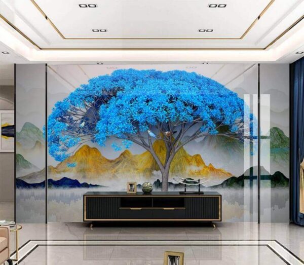 Papel de parede Papel de parede Árvore com folhas azuis (REF: u24717)