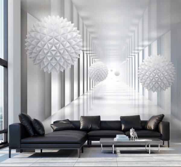 Quarto branco com bolas brancas Quarto branco com bolas brancas