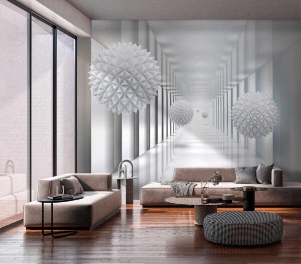 Quarto branco com bolas brancas Quarto branco com bolas brancas