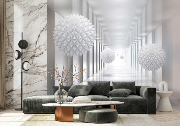 Quarto branco com bolas brancas Quarto branco com bolas brancas